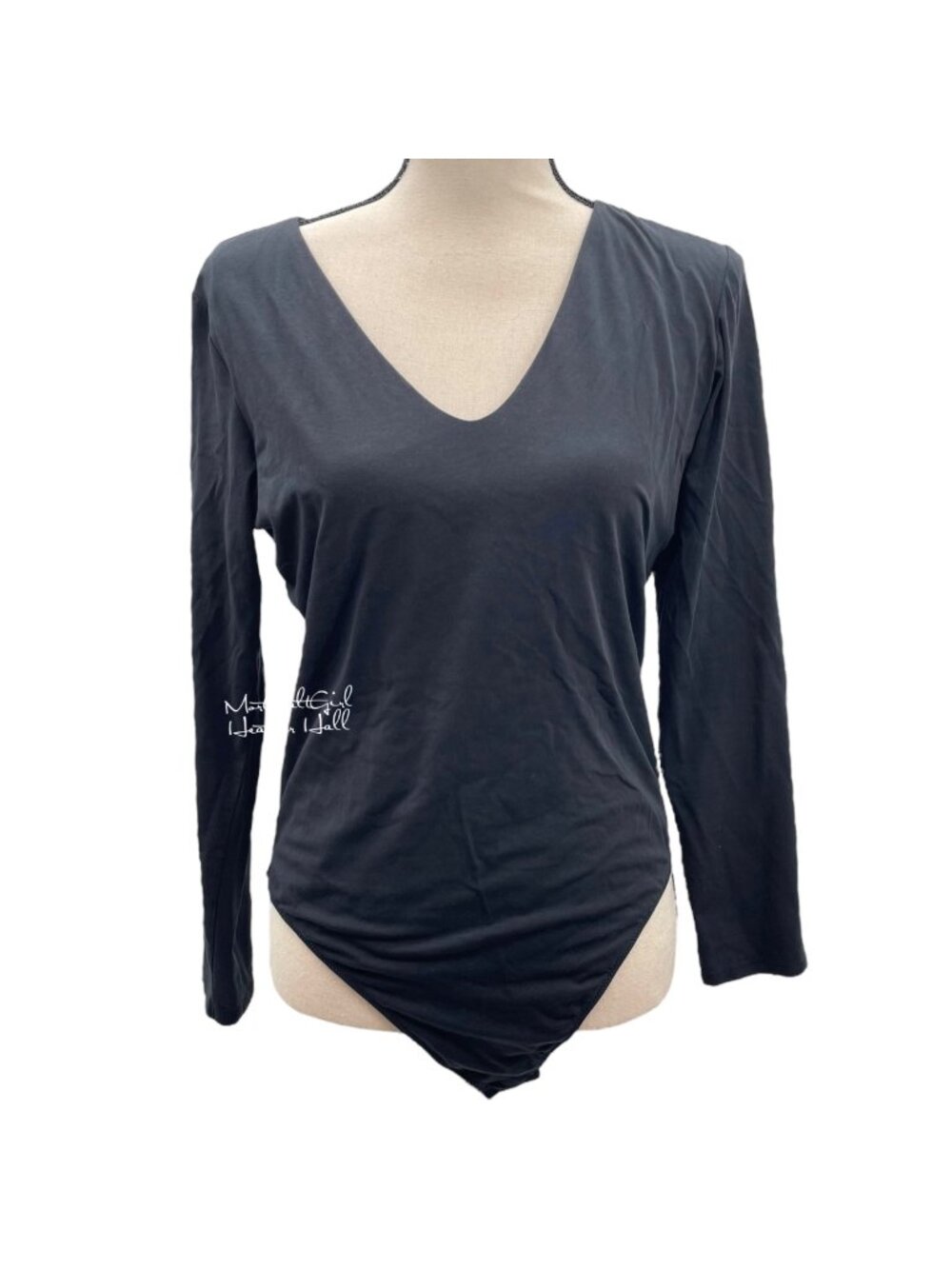 Everlane Black Supima Cotton Long Sleeve V-Neck Bodysuit Womens XL
